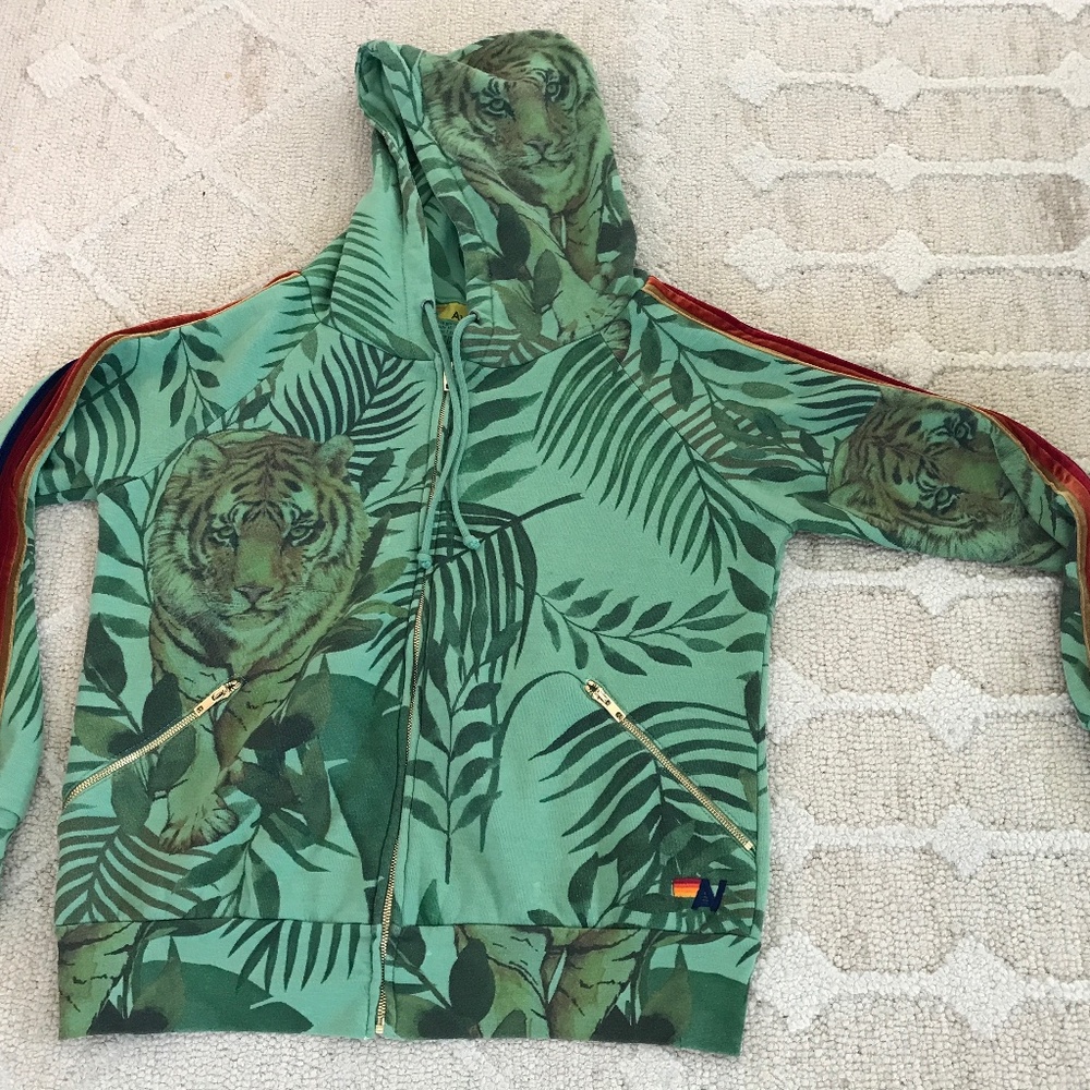 Rare Aviator Nation Tiger Jungle Print zip up sweatshirt.
